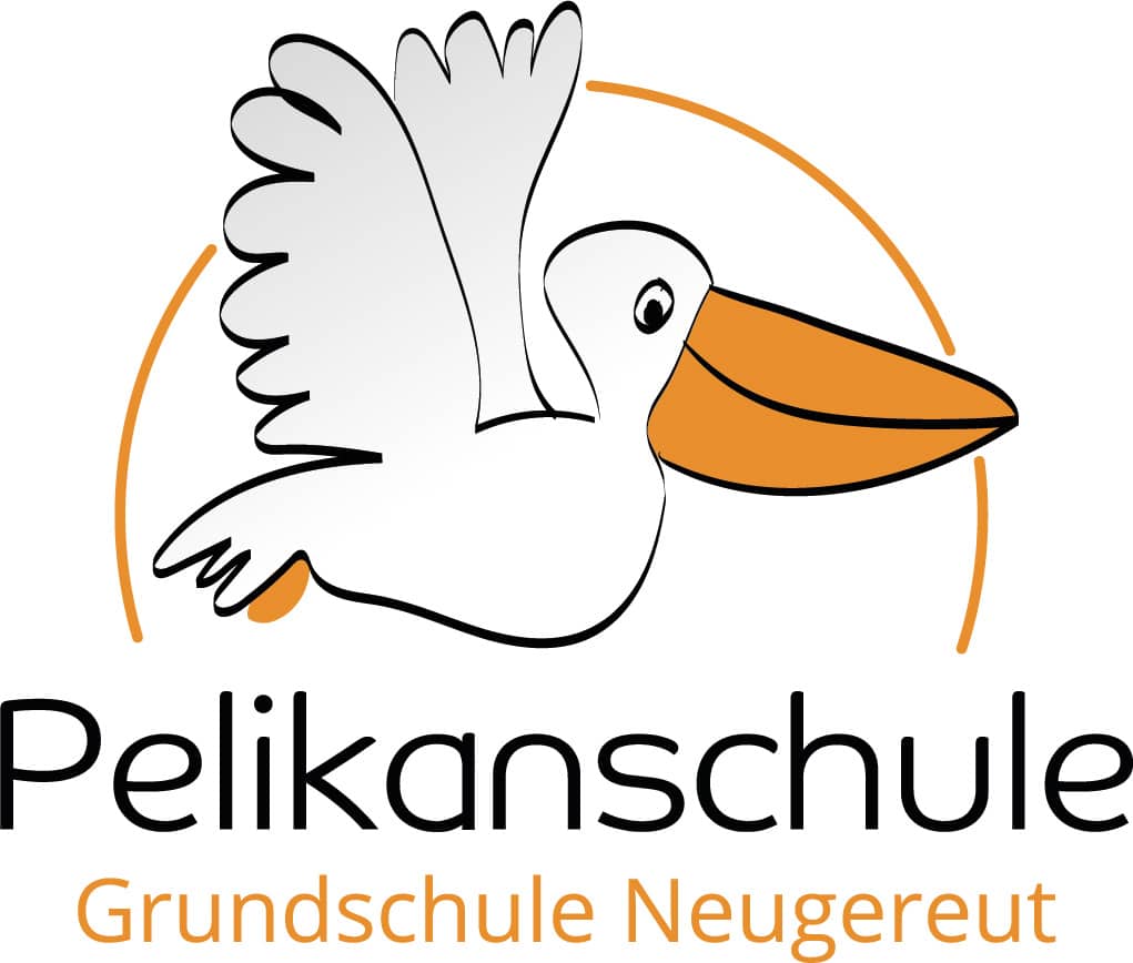 Logo der Pelikanschule mit einem stilisierten Pelikan und dem Schriftzug 'Pelikanschule Grundschule Neugeburt'.